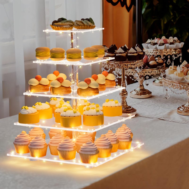 weddingwish 5 Tier Acrylic Cupcake Stand with LED Light, Clear Cupcake Stand for 50 Cupcakes, Cupcake Holder Tower Dessert Table Display Set for Birthday, Baby Shower, Tea Party and Wedding DÃ©cor - Image 2